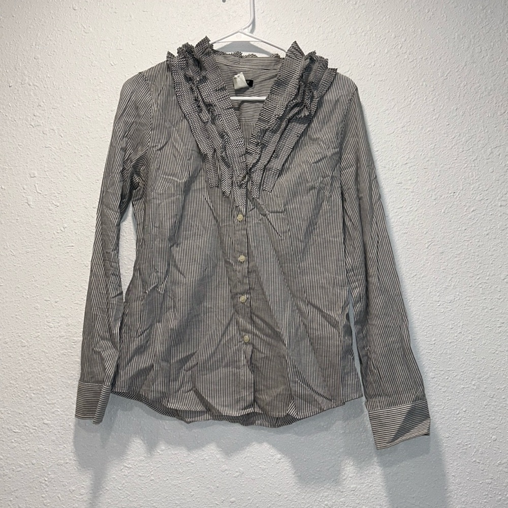J Crew Factory black & white striped button up shirt for women